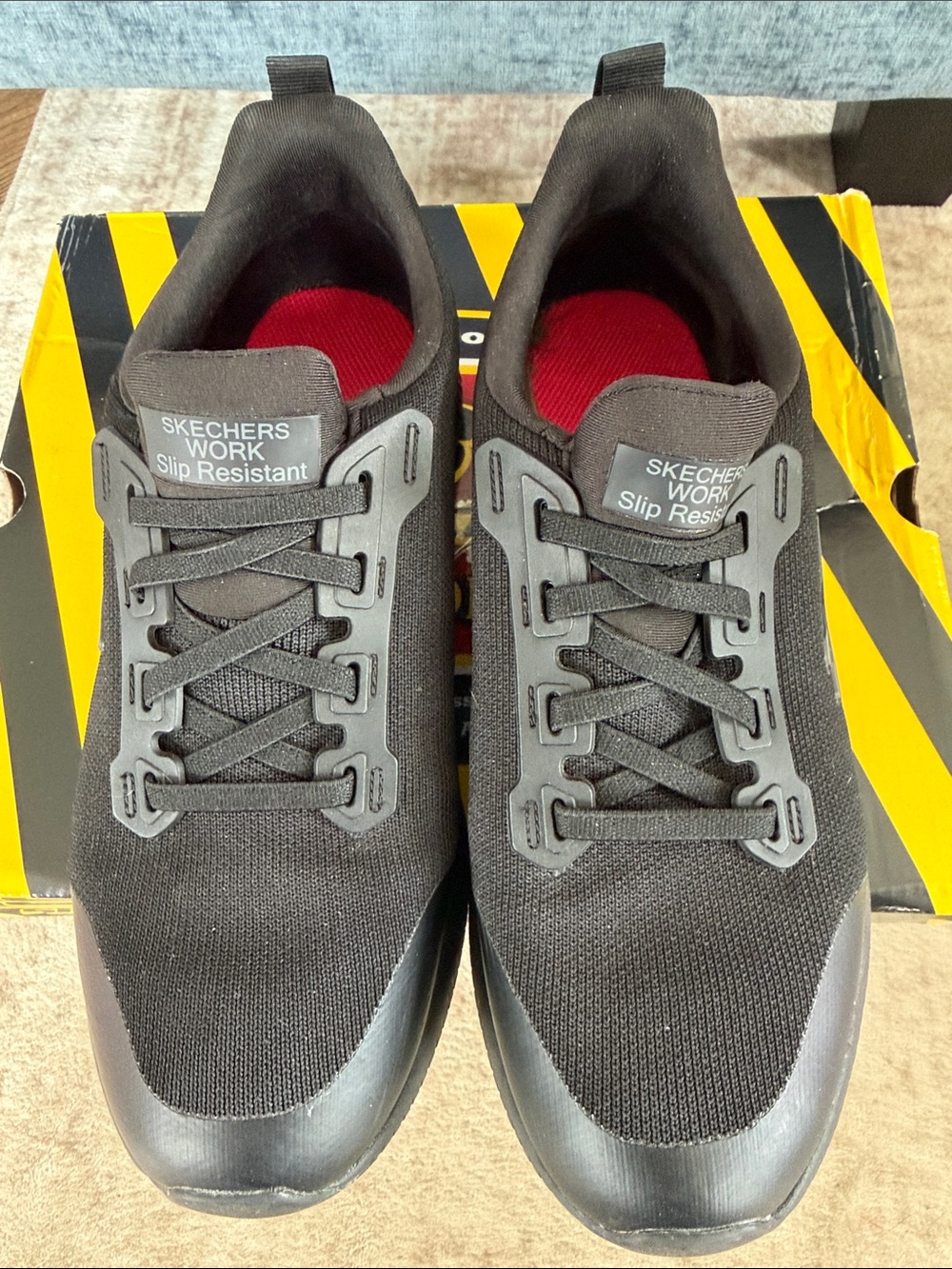 Skechers Black Work Slip-Resistant Sneakers with Red Insole